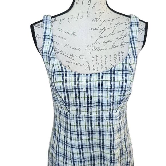 Abercrombie & Fitch Women's Size Medium Petite White Navy Green Plaid Tank Dress - Picture 4 of 6
